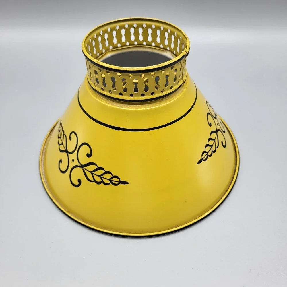Vintage MCM Metal Lamp Shade Cover Toleware Harwest Gold Yellow Replacement